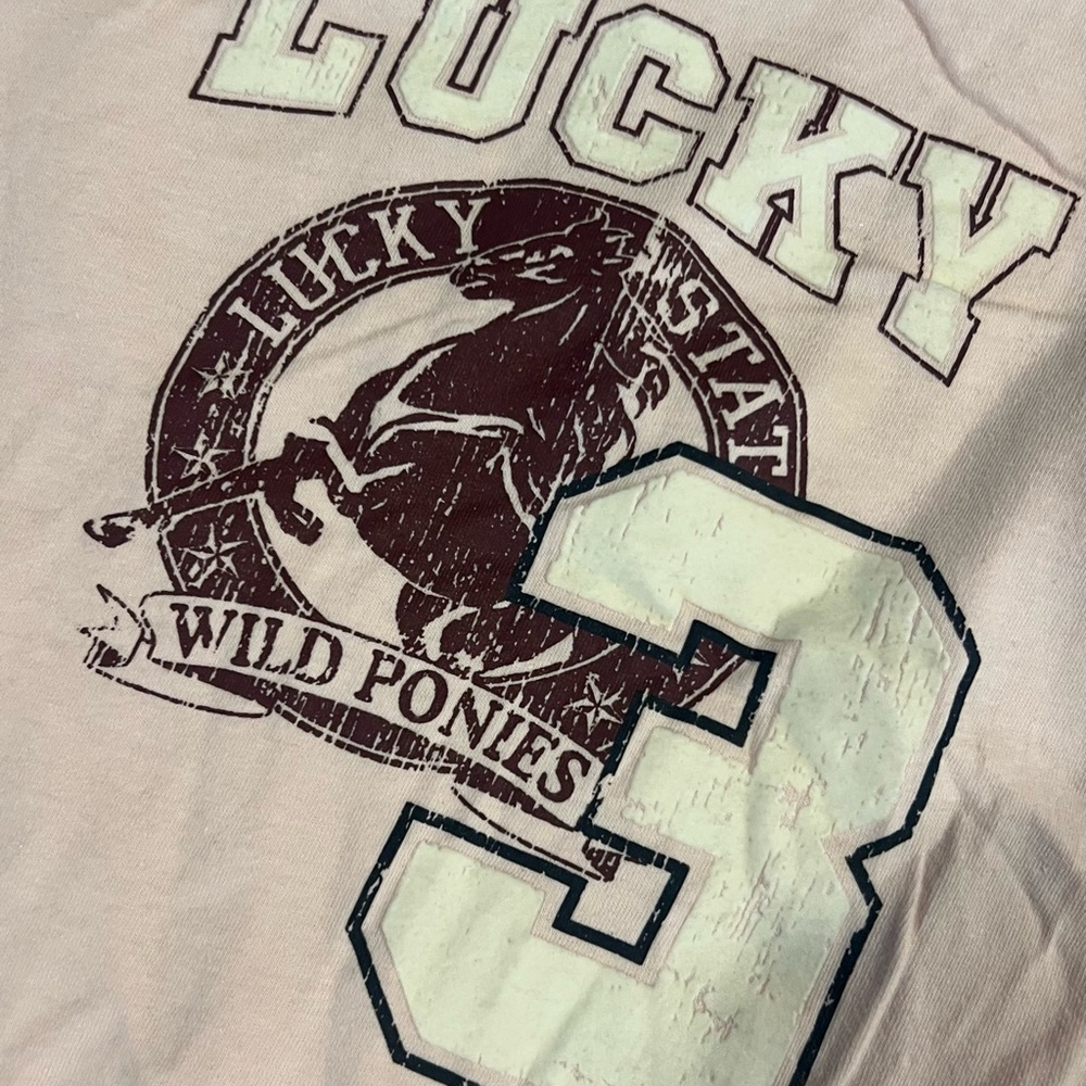 Lucky Brand Pale Pink Graphic Tee with Maroon Trim